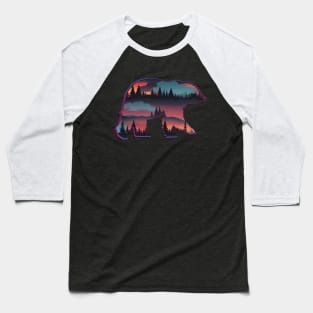 BEAR SILHOUETTE WITH FOREST AND WILDERNESS Baseball T-Shirt